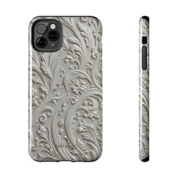 Ornate Baroque Relief Tough Phone Case — Gray Floral Scroll Protective Cover