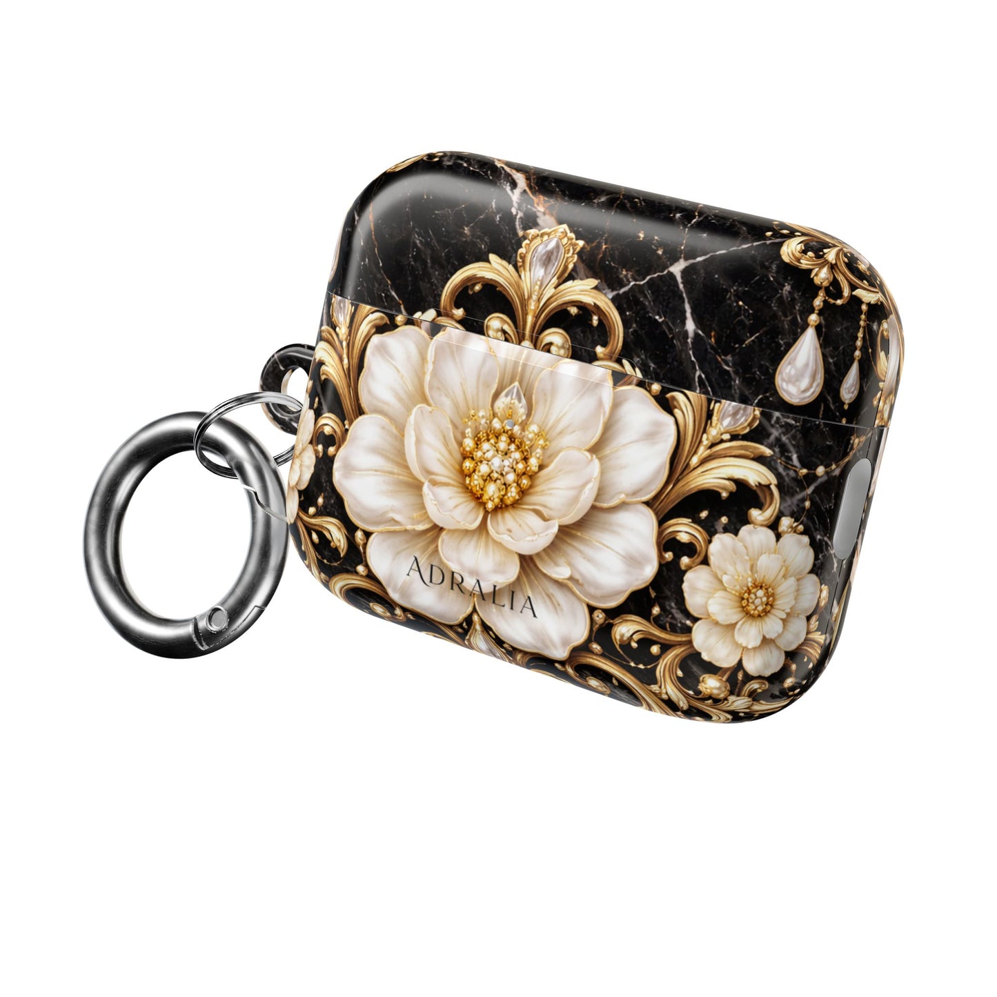 Floral Baroque AirPod Case — Black Marble Gold Flower Protective Cover