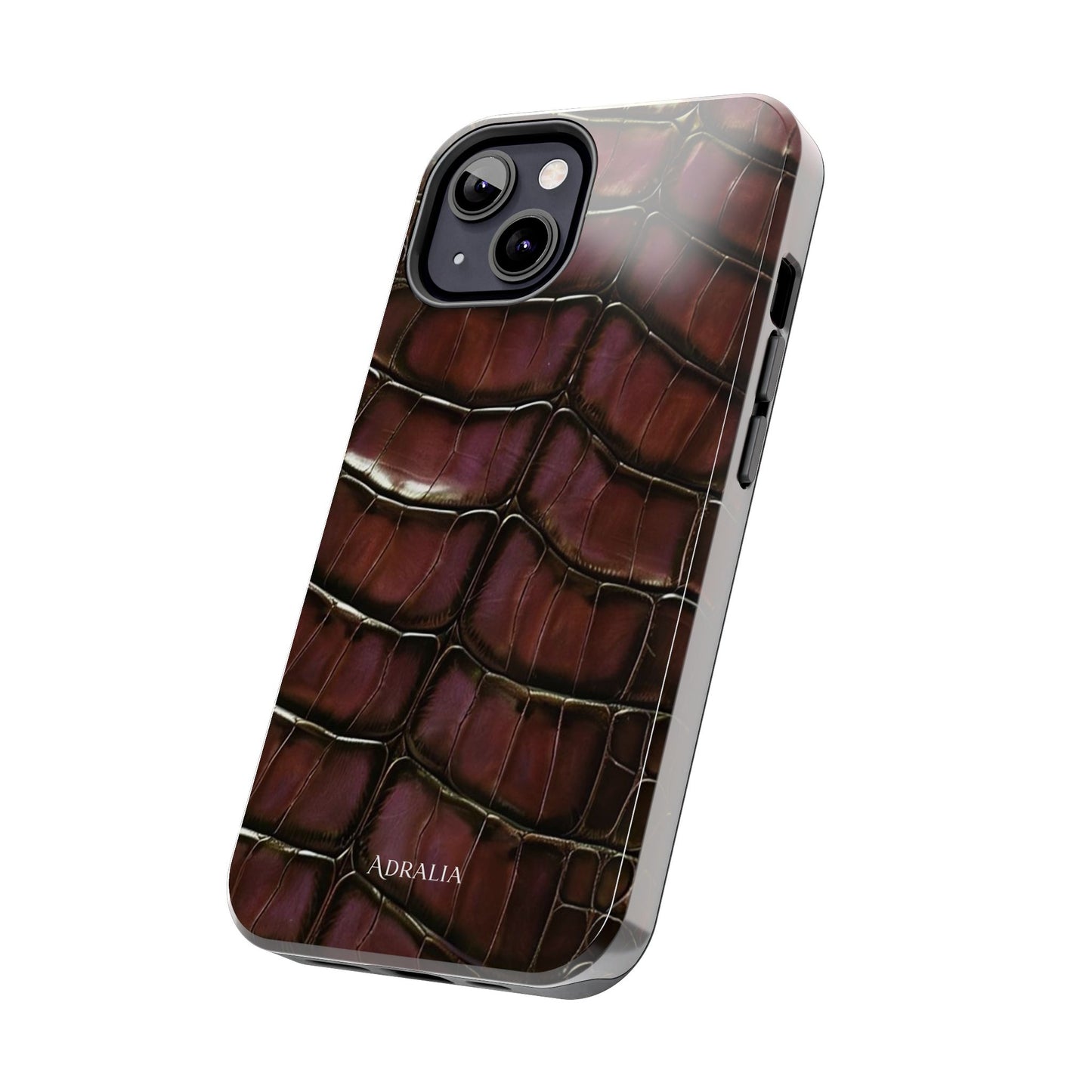 Croc-Embossed Tough Phone Case — Burgundy Faux Alligator with ADRALIA Accent