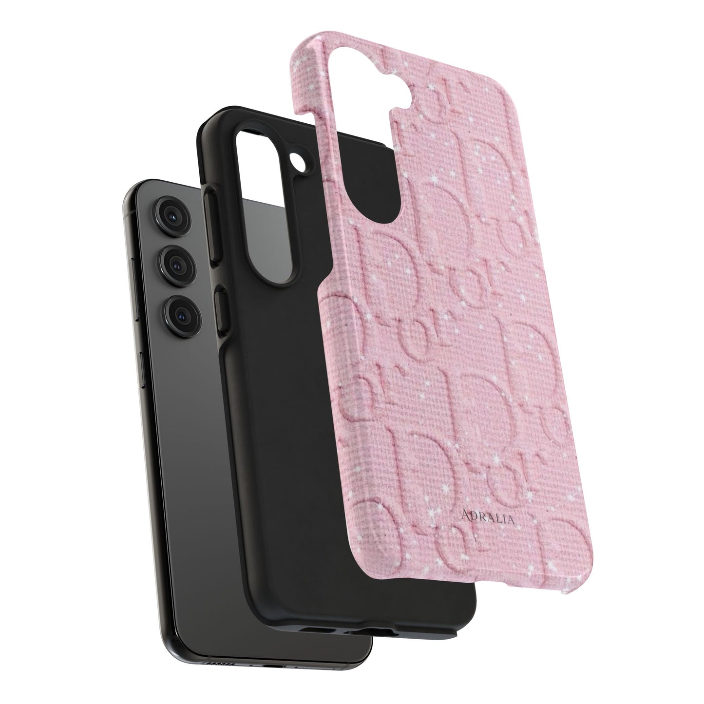 Pink Embossed Tough Phone Case – 'Adralia' Glitter Monogram Protective Cover