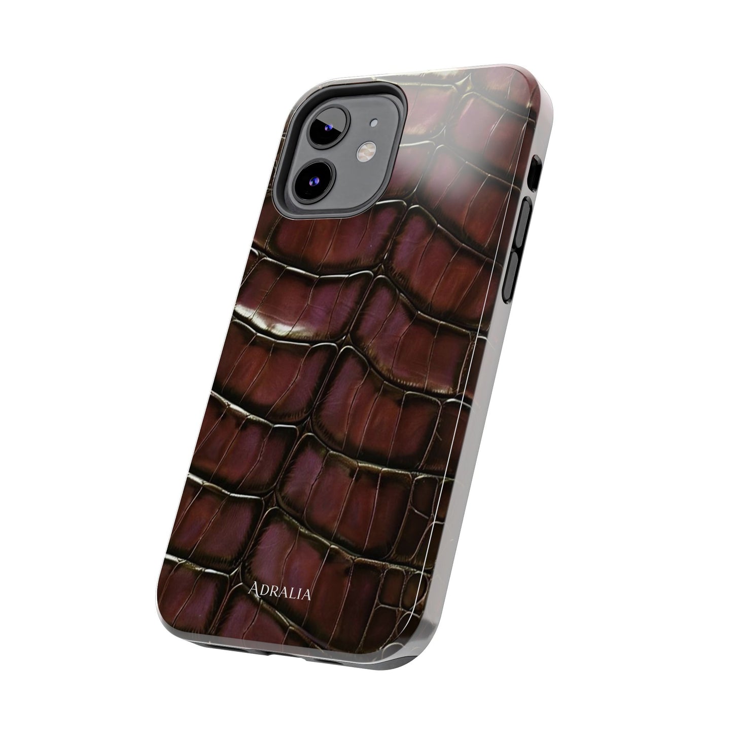Croc-Embossed Tough Phone Case — Burgundy Faux Alligator with ADRALIA Accent