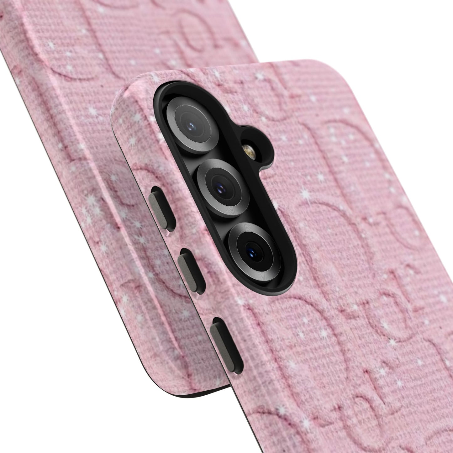 Pink Embossed Tough Phone Case – 'Adralia' Glitter Monogram Protective Cover