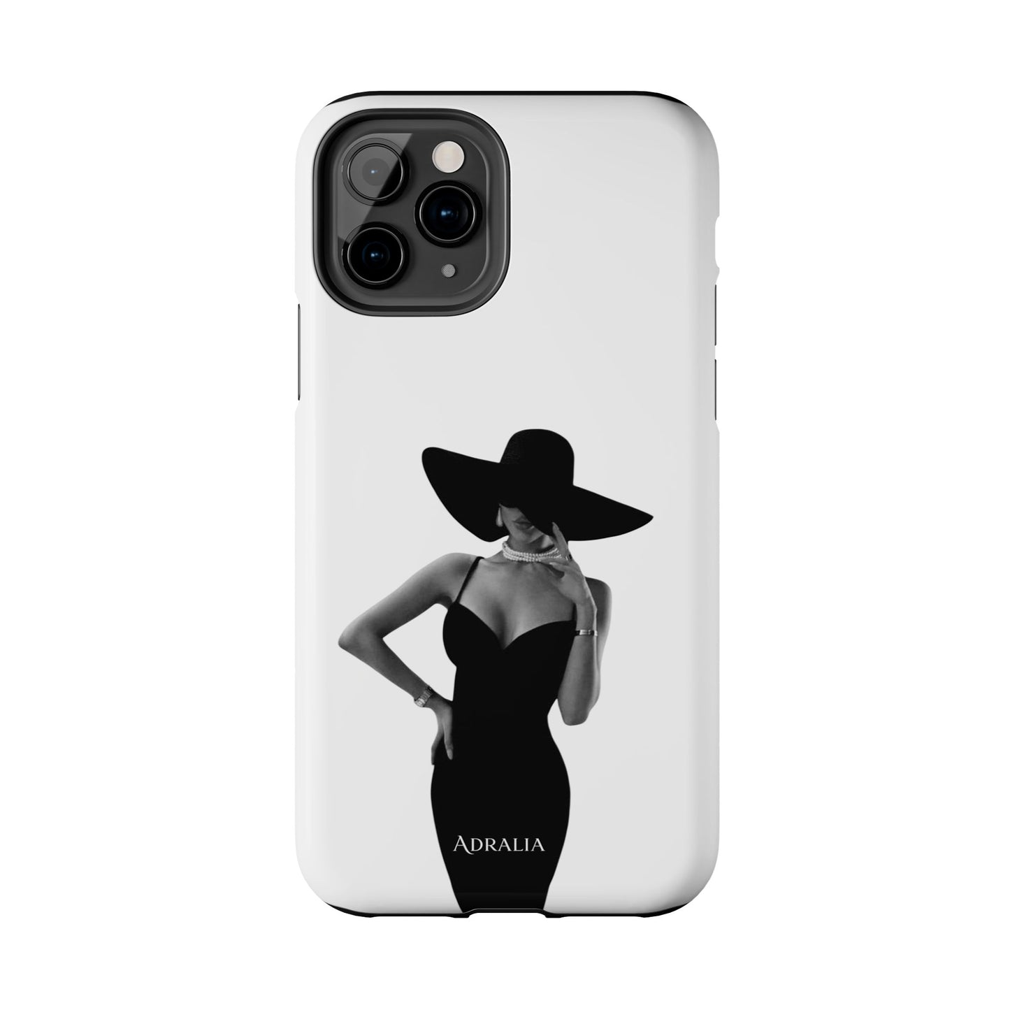 Tough Phone Case — Elegant Woman in Wide-Brim Hat Black & White Design