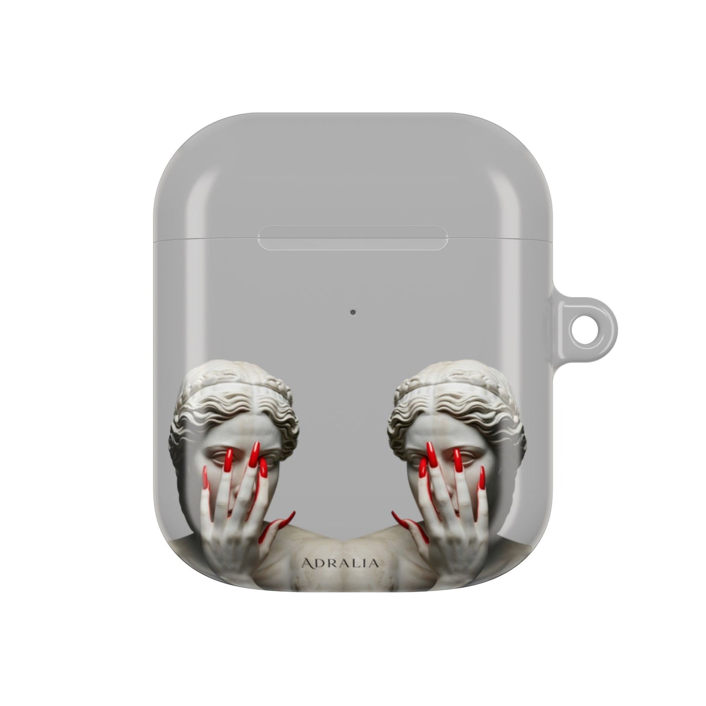 Statue Hands AirPod Case — Moody Grey Sculpture Design with Red Nails