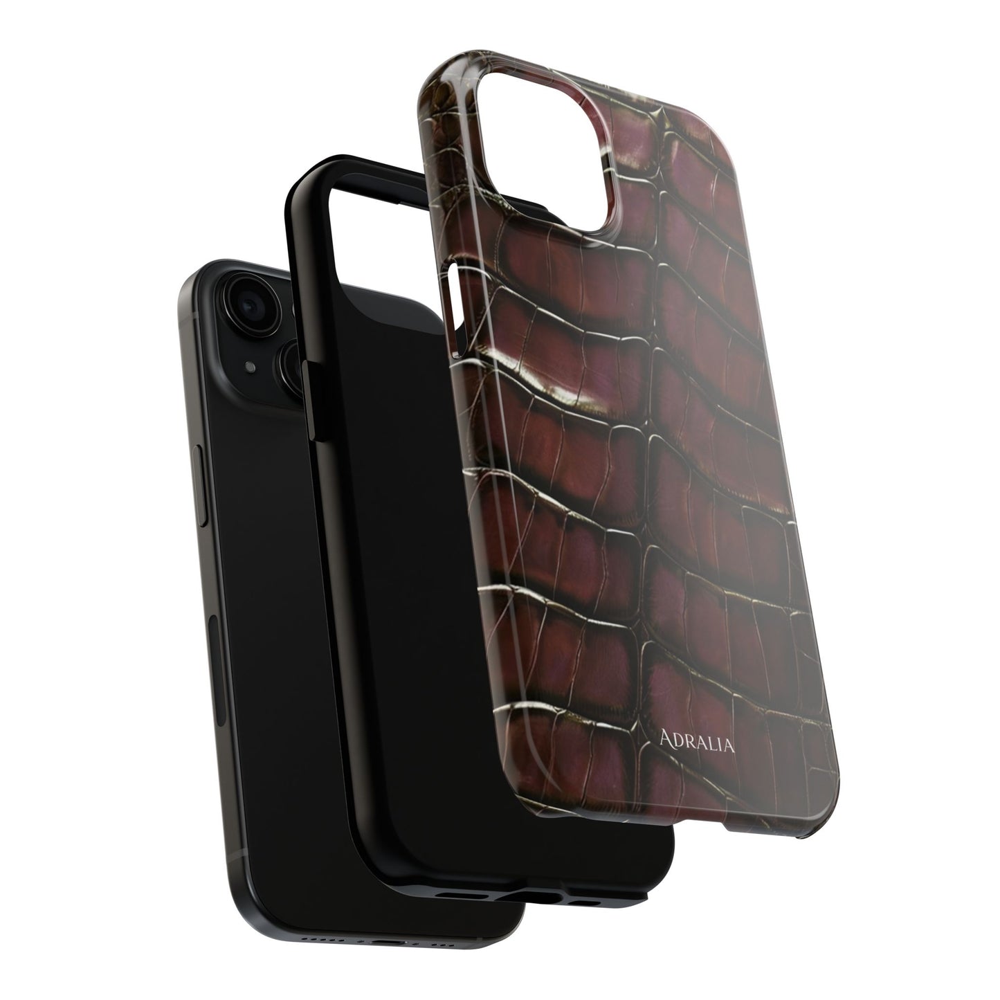 Croc-Embossed Tough Phone Case — Burgundy Faux Alligator with ADRALIA Accent