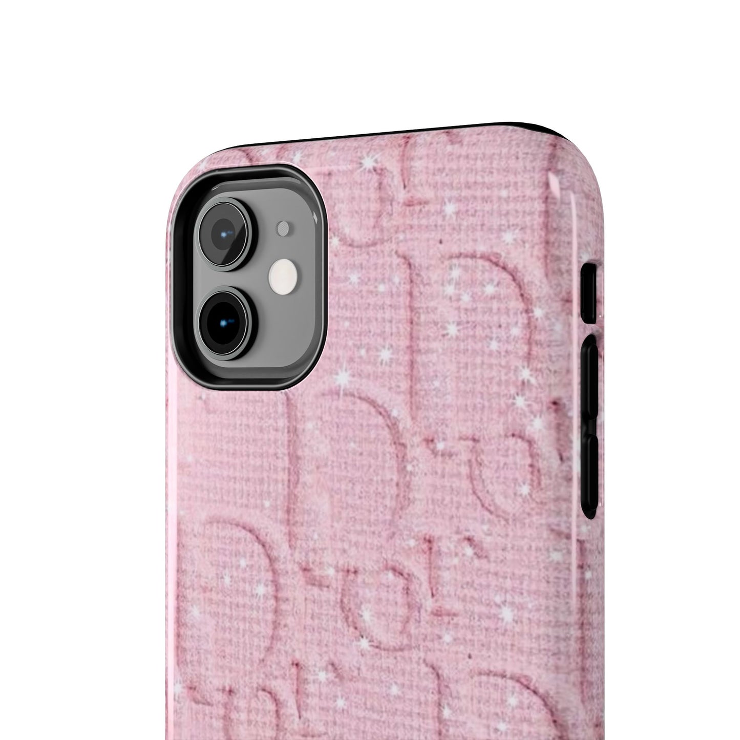 Pink Embossed Tough Phone Case – 'Adralia' Glitter Monogram Protective Cover