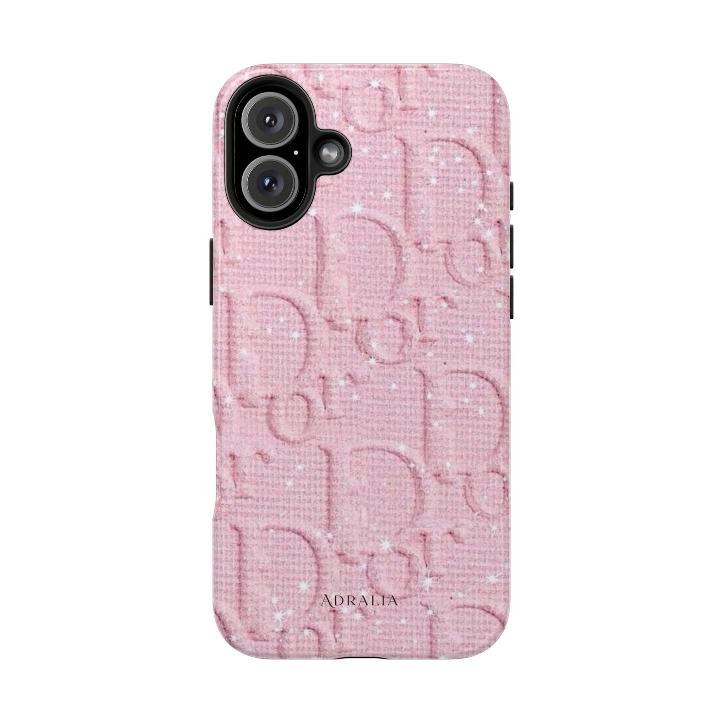 Pink Embossed Tough Phone Case – 'Adralia' Glitter Monogram Protective Cover