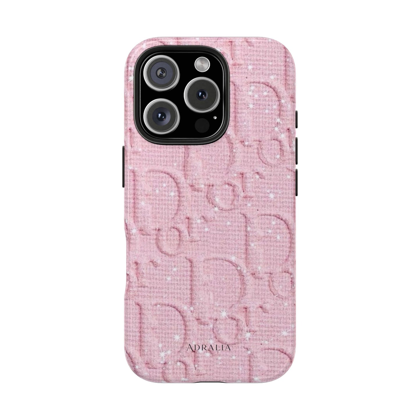 Pink Embossed Tough Phone Case – 'Adralia' Glitter Monogram Protective Cover