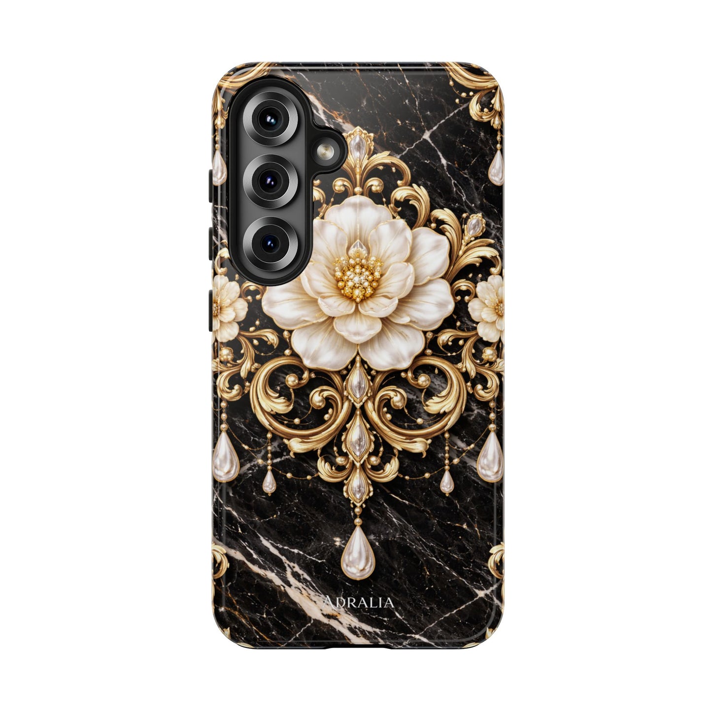 Phone Case — Black Marble Floral Baroque Tough Protective Cover