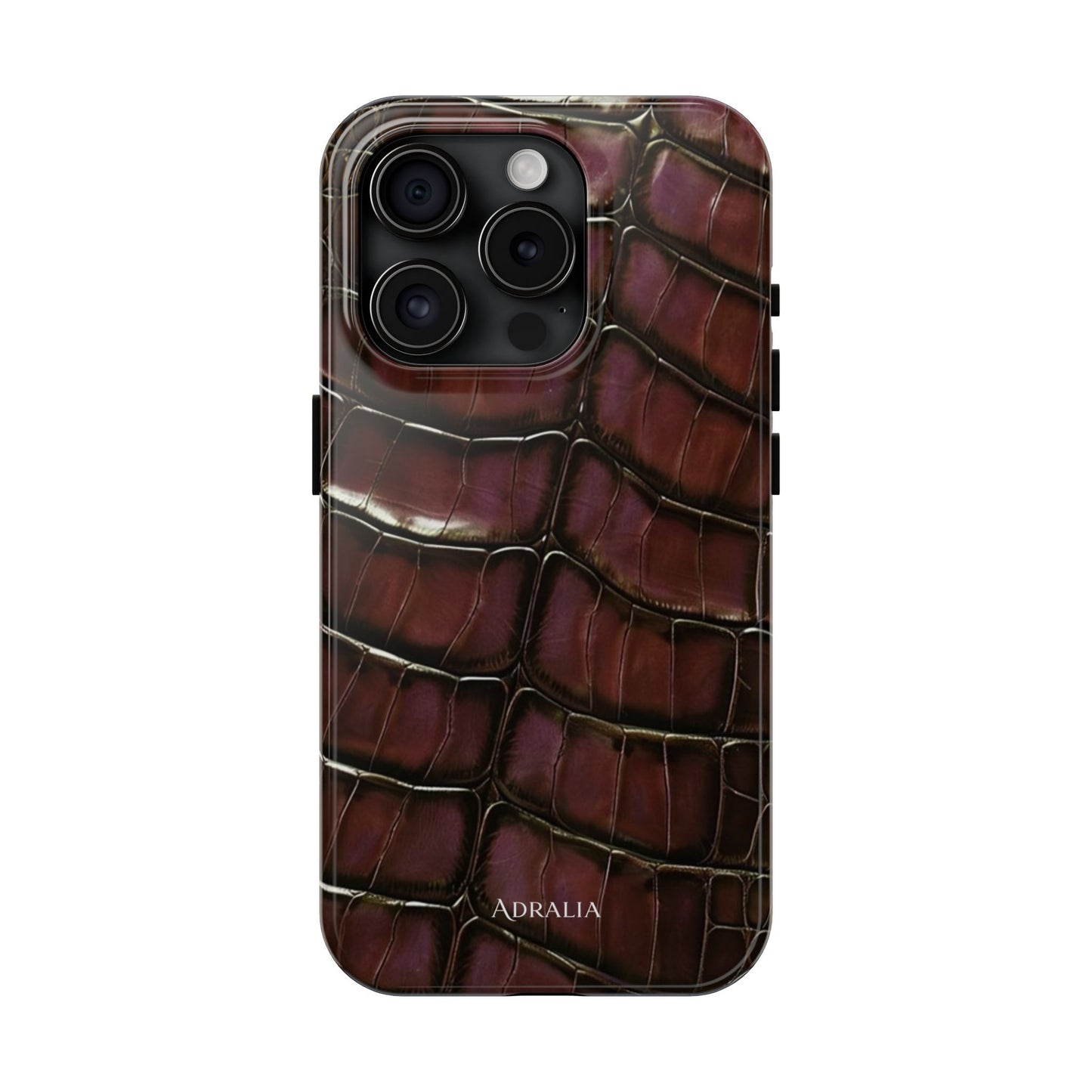 Croc-Embossed Tough Phone Case — Burgundy Faux Alligator with ADRALIA Accent
