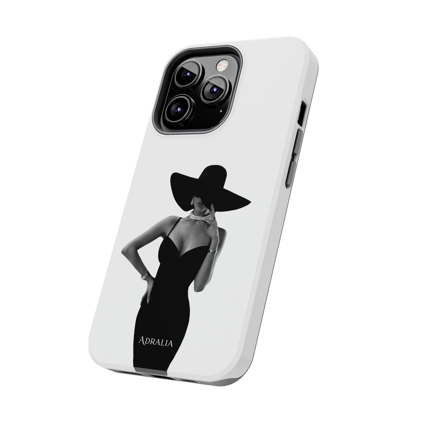 Tough Phone Case — Elegant Woman in Wide-Brim Hat Black & White Design