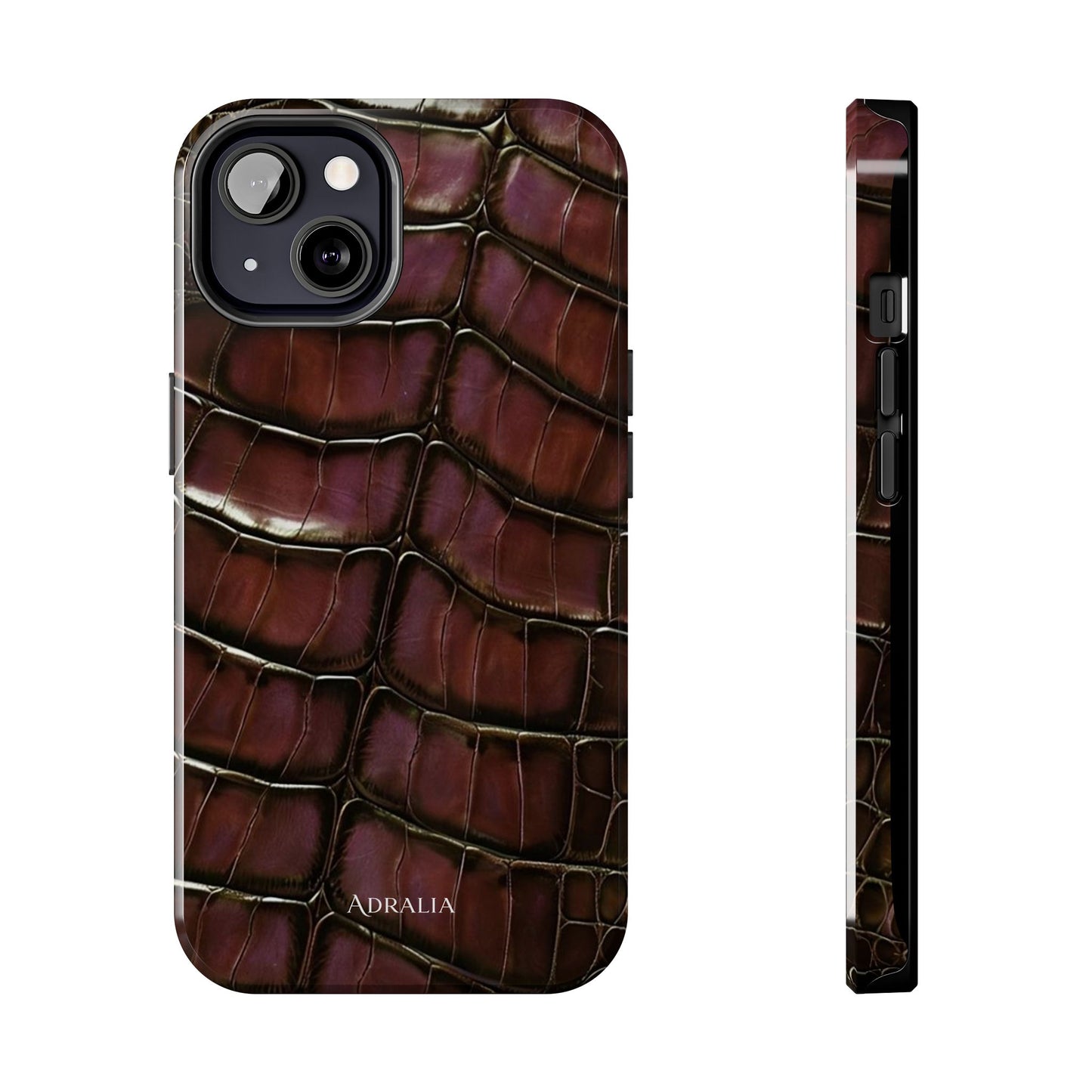 Croc-Embossed Tough Phone Case — Burgundy Faux Alligator with ADRALIA Accent