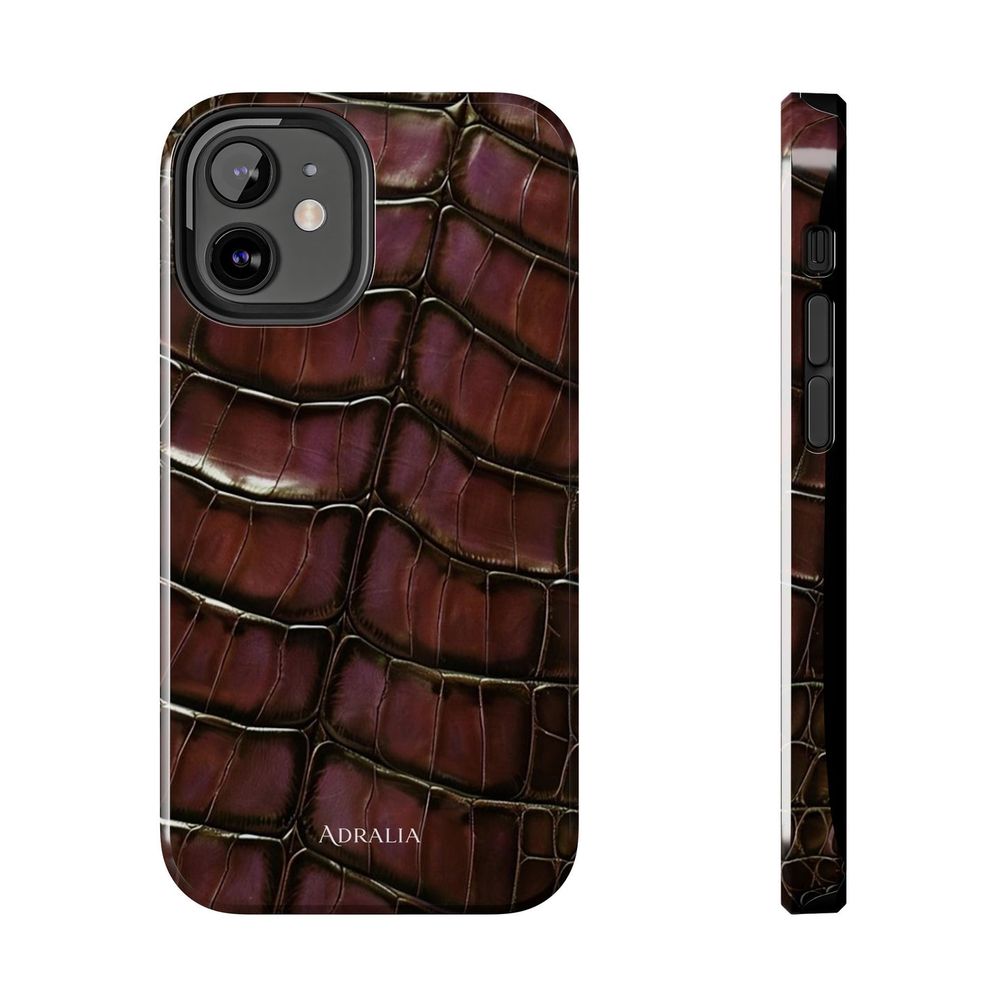 Croc-Embossed Tough Phone Case — Burgundy Faux Alligator with ADRALIA Accent