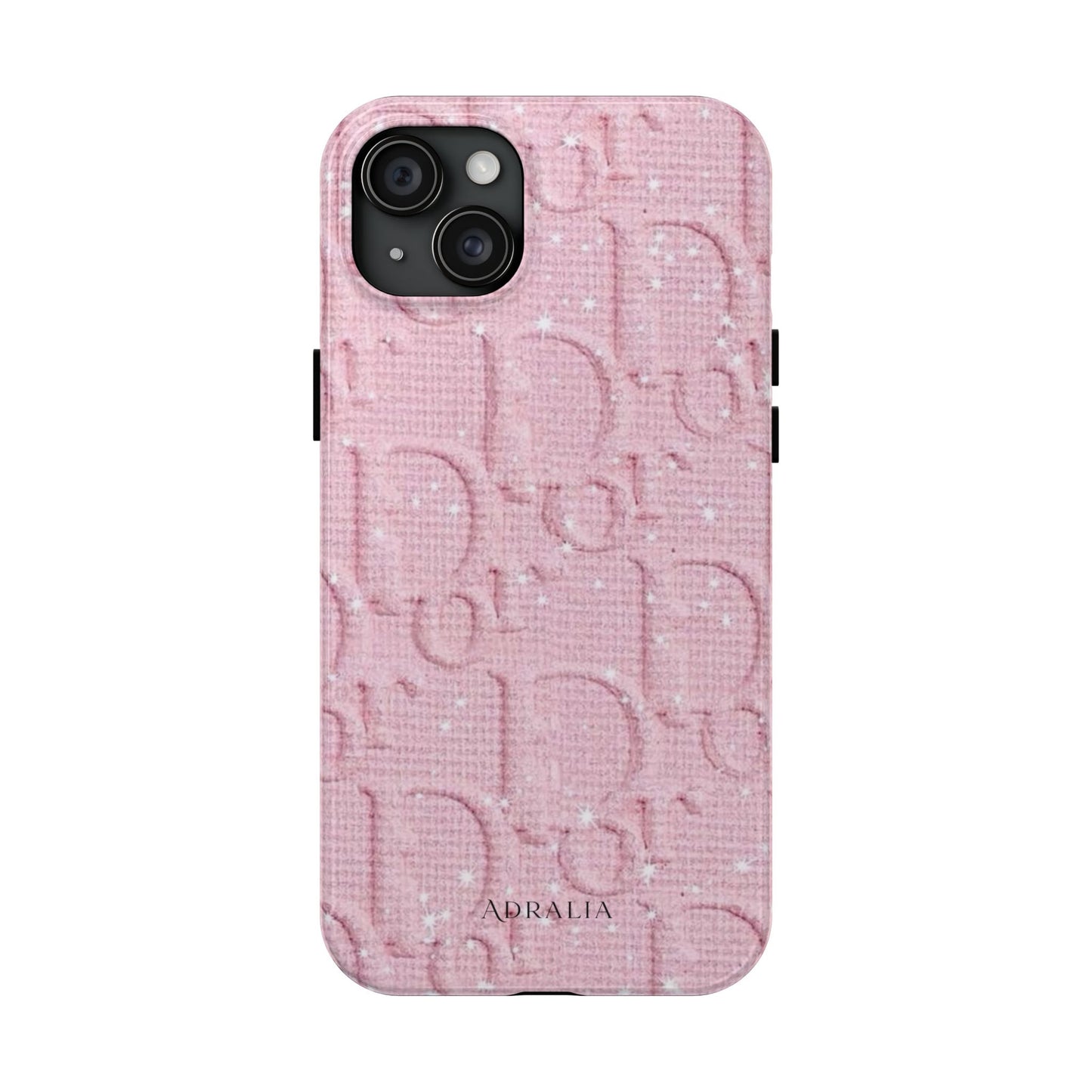Pink Embossed Tough Phone Case – 'Adralia' Glitter Monogram Protective Cover