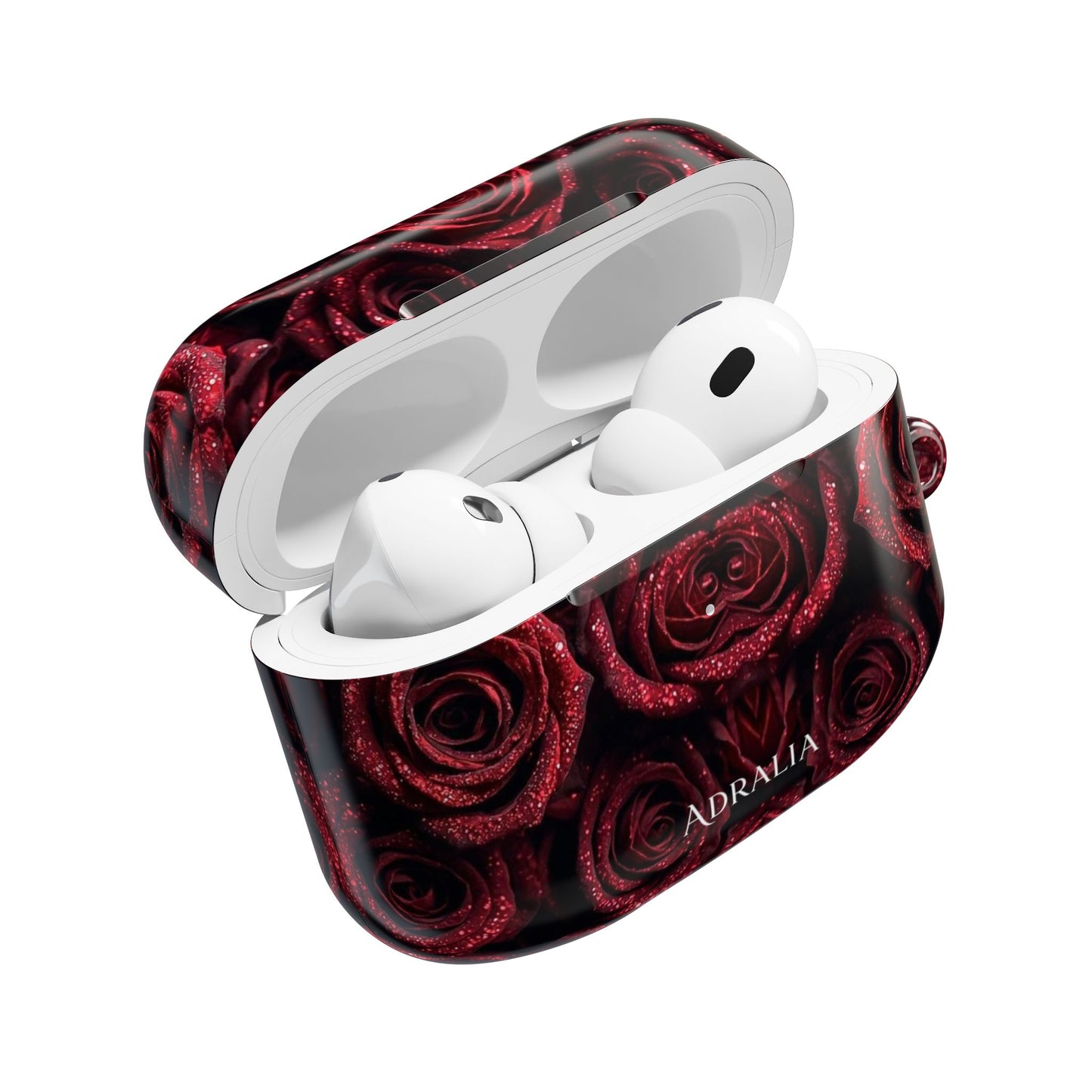 Rose Pattern AirPod Case — Red Floral Protective Cover with 'Adralia' Accent