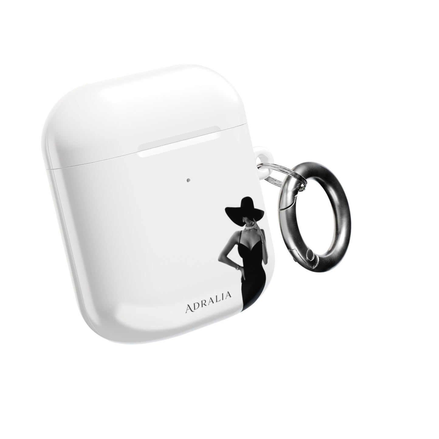 AirPods Case — Elegant Black Hat Silhouette with 'ADRALIA' Text