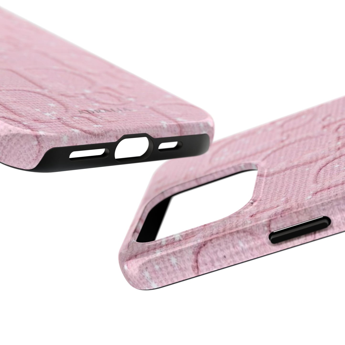 Pink Embossed Tough Phone Case – 'Adralia' Glitter Monogram Protective Cover