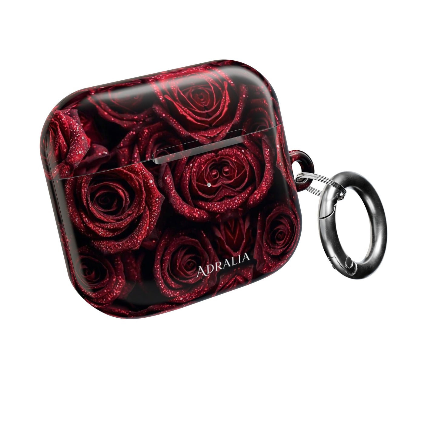 Rose Pattern AirPod Case — Red Floral Protective Cover with 'Adralia' Accent
