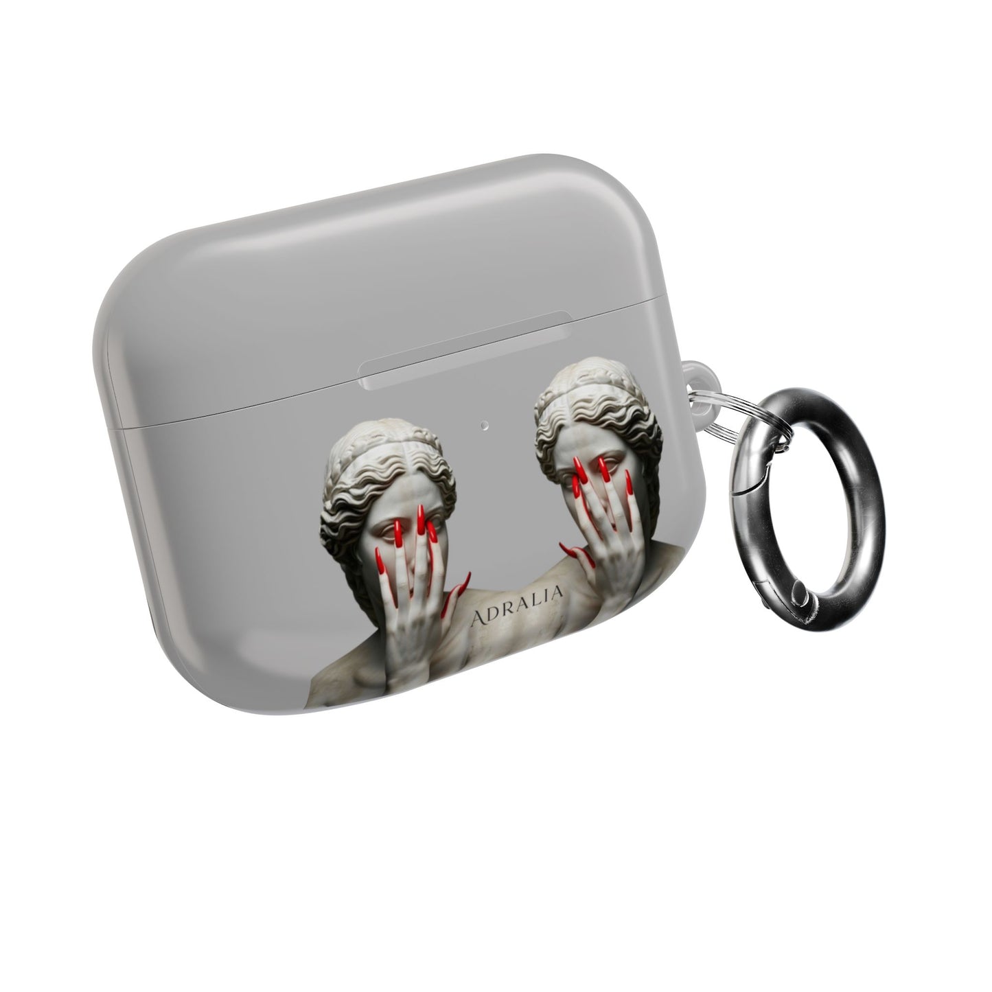 Statue Hands AirPod Case — Moody Grey Sculpture Design with Red Nails