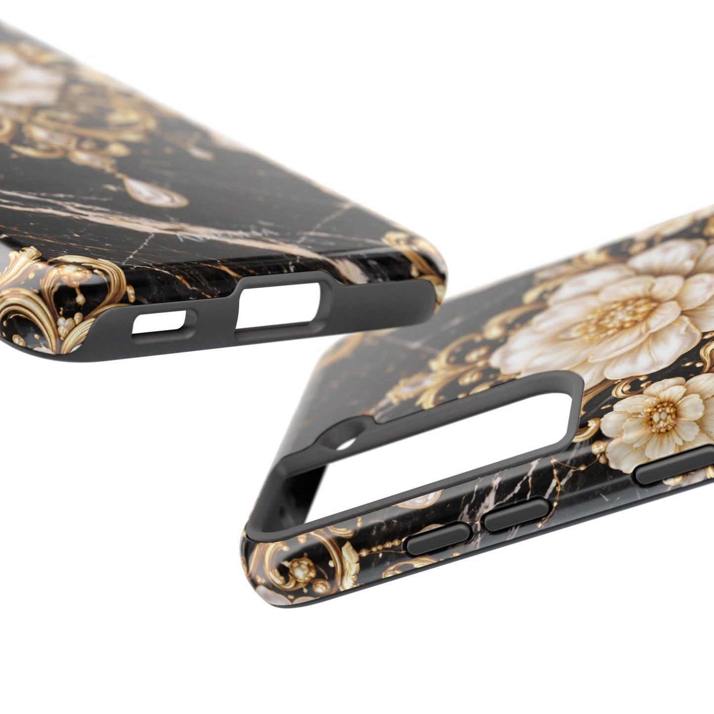 Phone Case — Black Marble Floral Baroque Tough Protective Cover