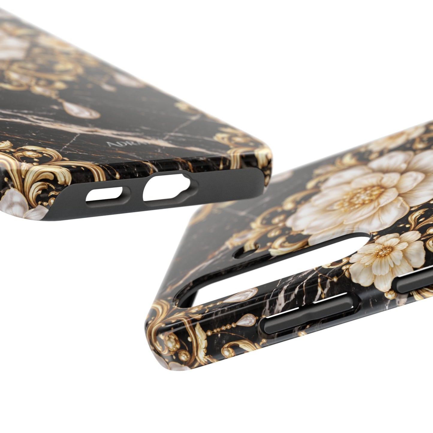Phone Case — Black Marble Floral Baroque Tough Protective Cover
