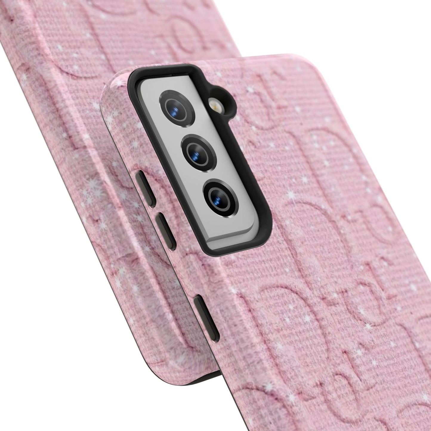 Pink Embossed Tough Phone Case – 'Adralia' Glitter Monogram Protective Cover