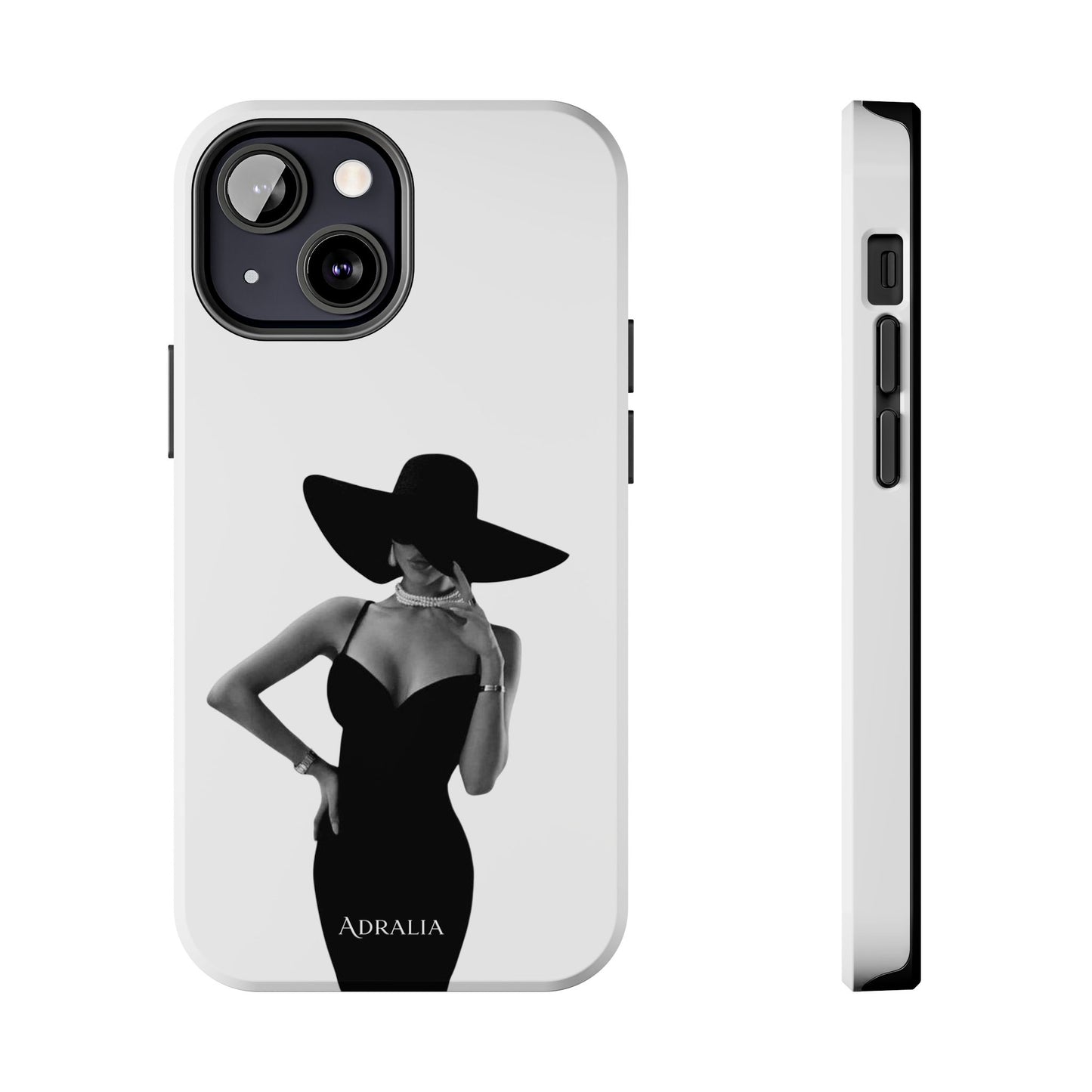 Tough Phone Case — Elegant Woman in Wide-Brim Hat Black & White Design