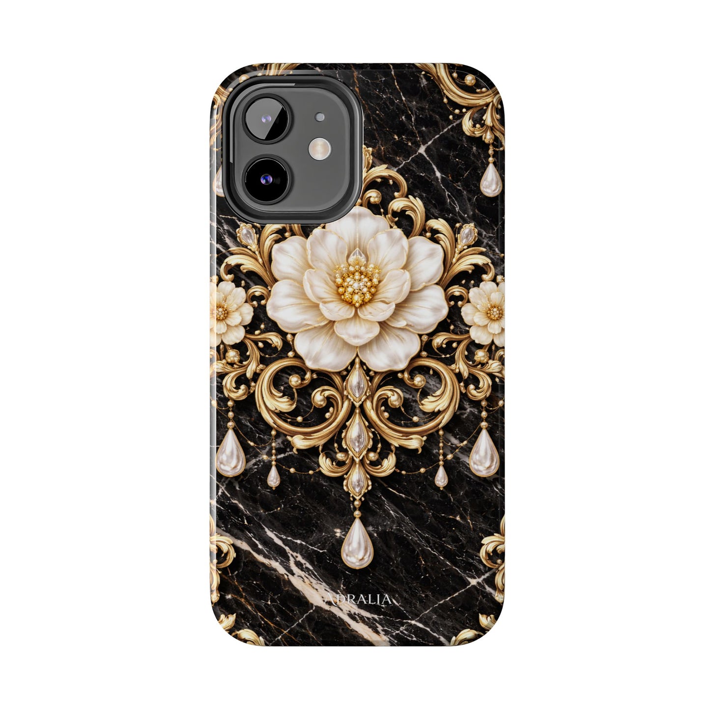 Phone Case — Black Marble Floral Baroque Tough Protective Cover