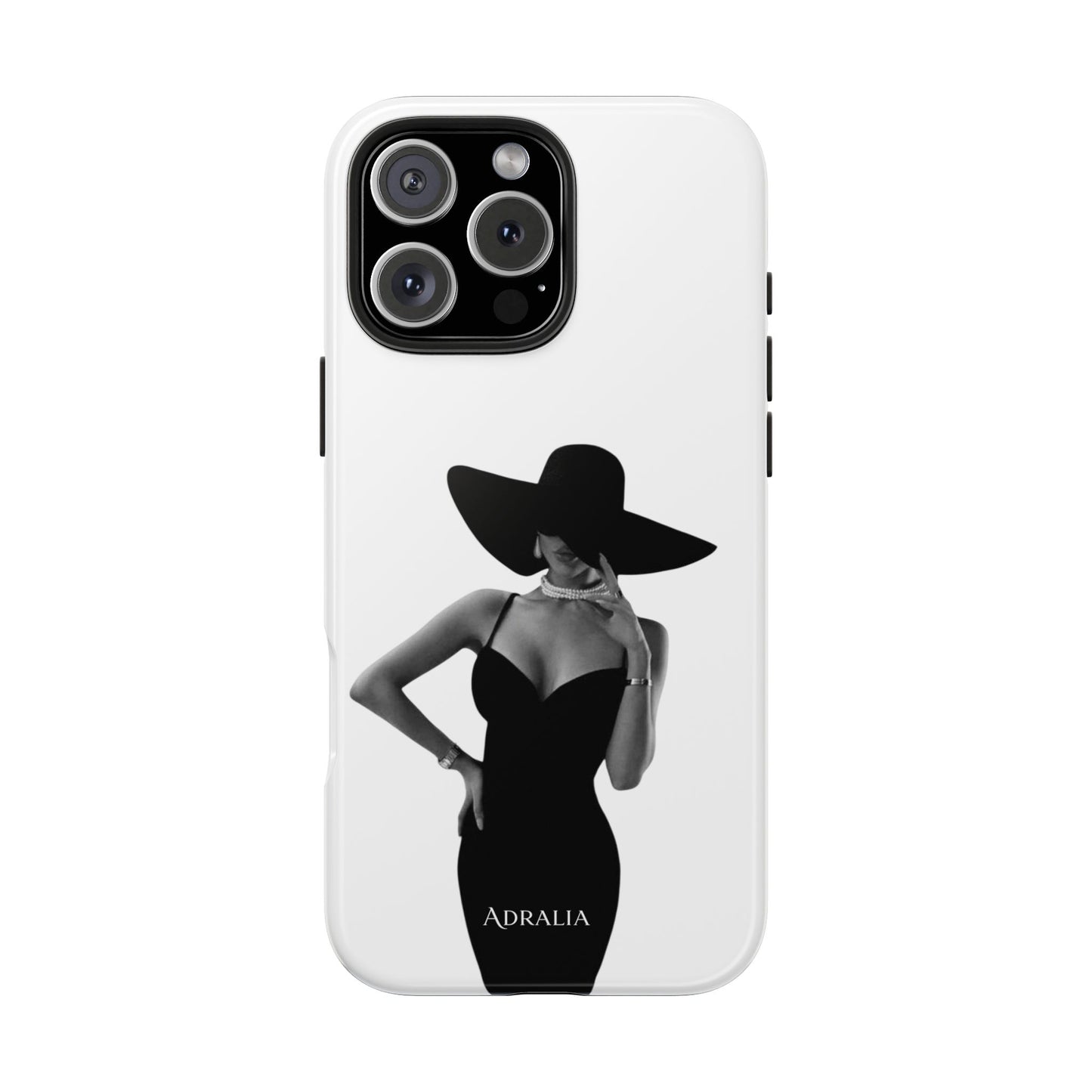 Tough Phone Case — Elegant Woman in Wide-Brim Hat Black & White Design