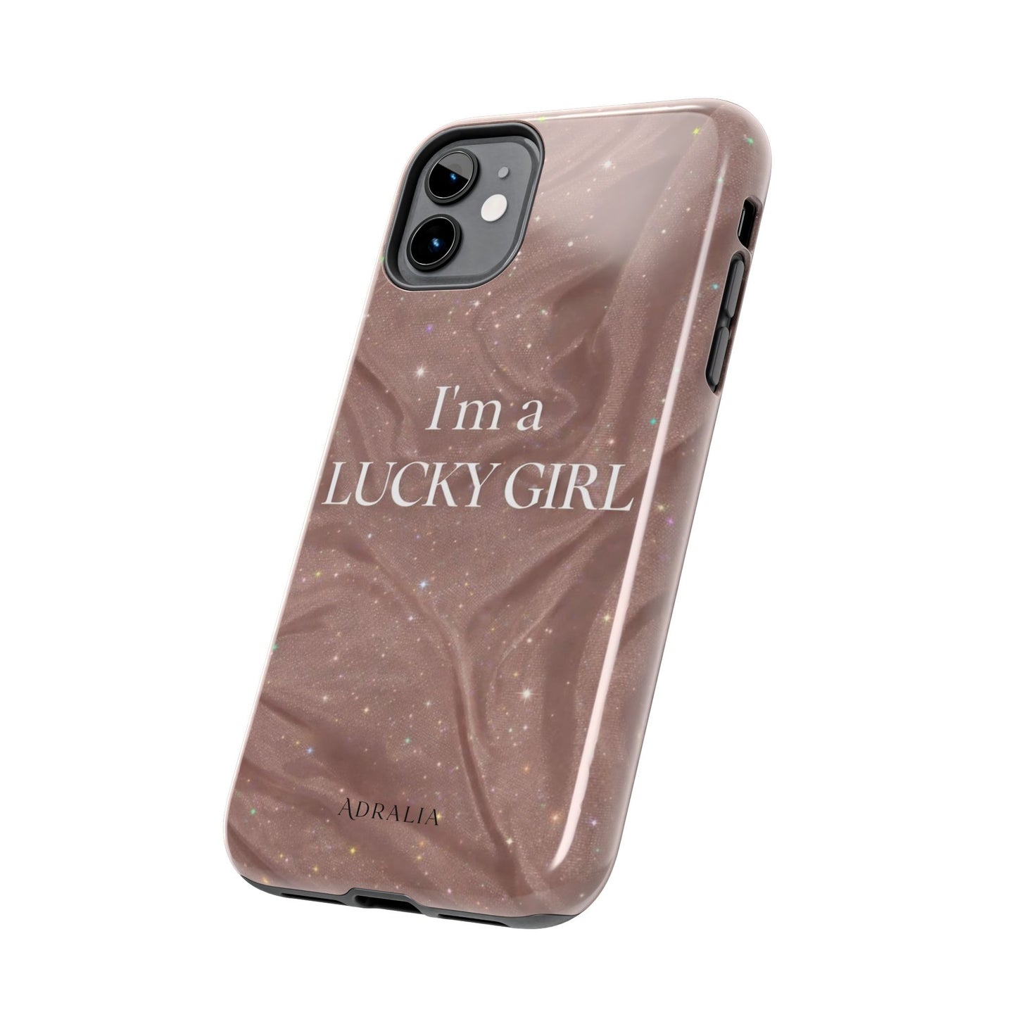 I'm a Lucky Girl Tough Phone Case – Sparkling Rose Marble Protective Cover