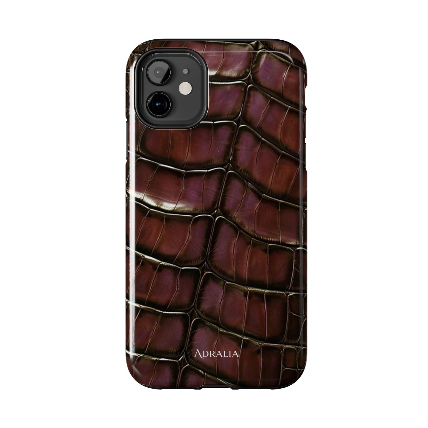 Croc-Embossed Tough Phone Case — Burgundy Faux Alligator with ADRALIA Accent