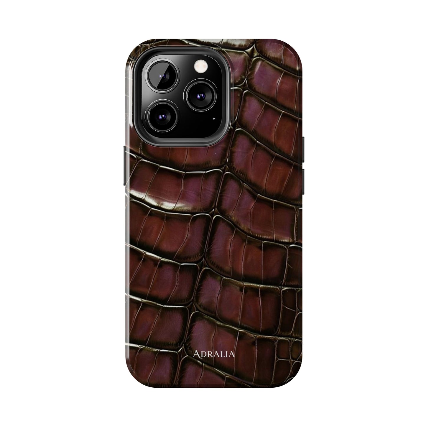 Croc-Embossed Tough Phone Case — Burgundy Faux Alligator with ADRALIA Accent