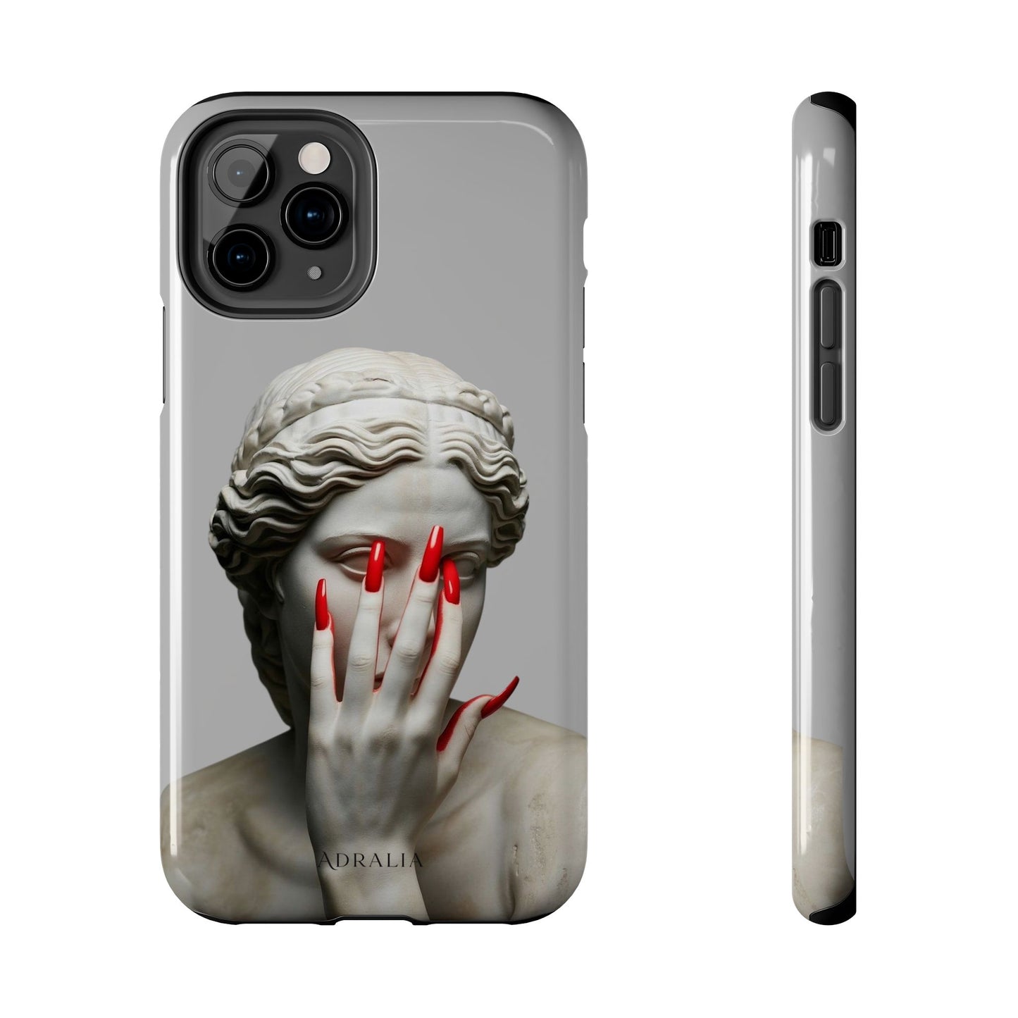 Statue with Red Nails Phone Case — Moody Classical Art Protective Case