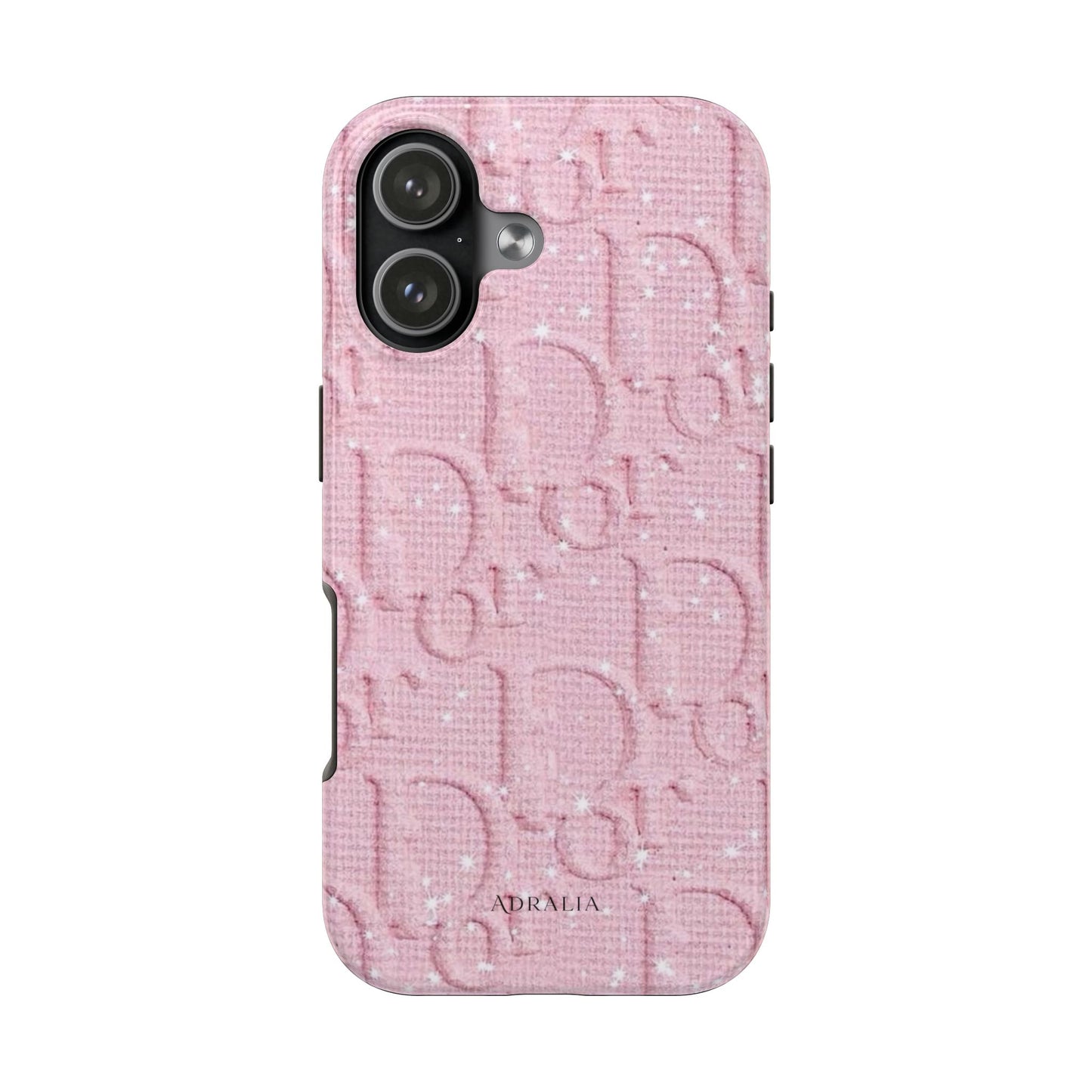 Pink Embossed Tough Phone Case – 'Adralia' Glitter Monogram Protective Cover
