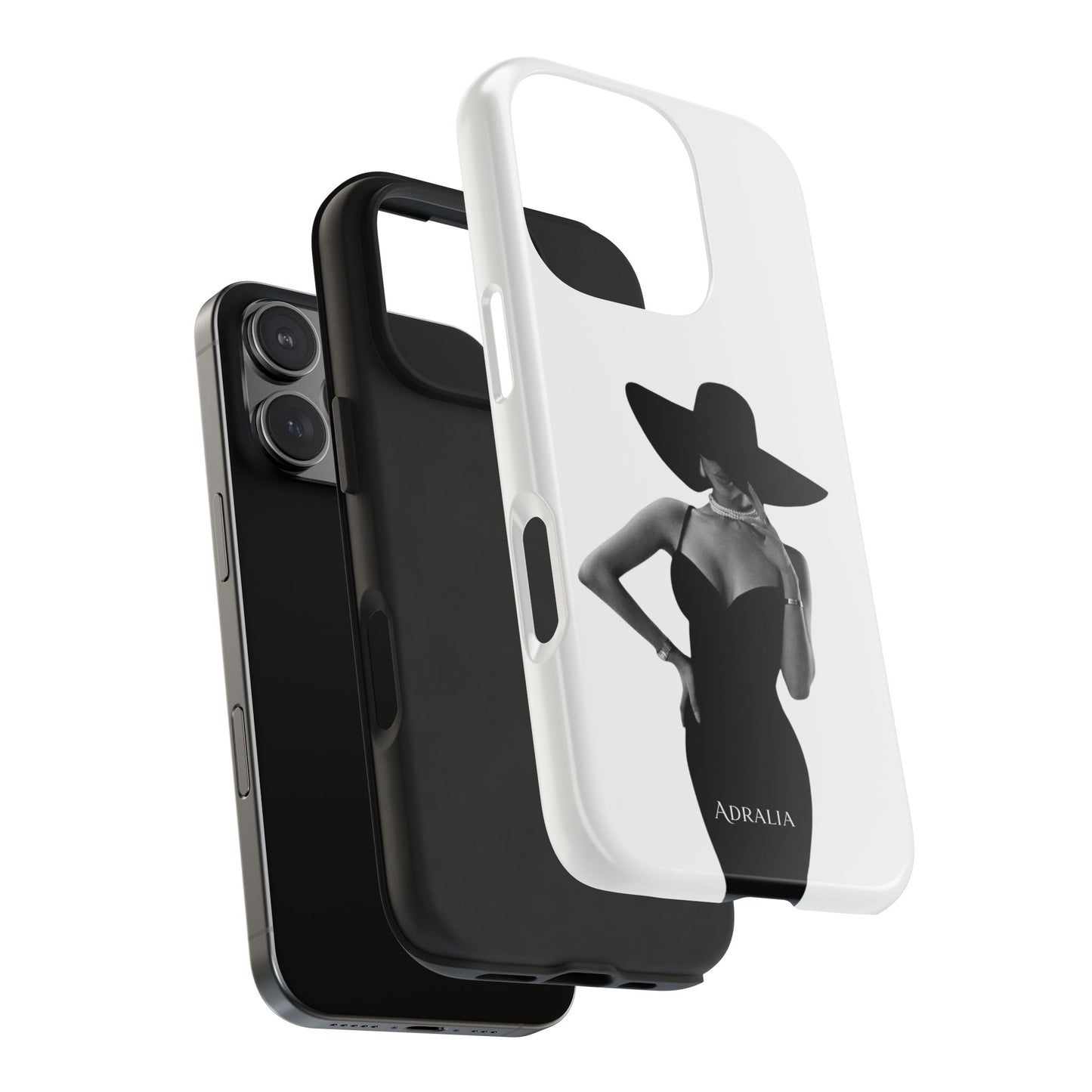 Tough Phone Case — Elegant Woman in Wide-Brim Hat Black & White Design