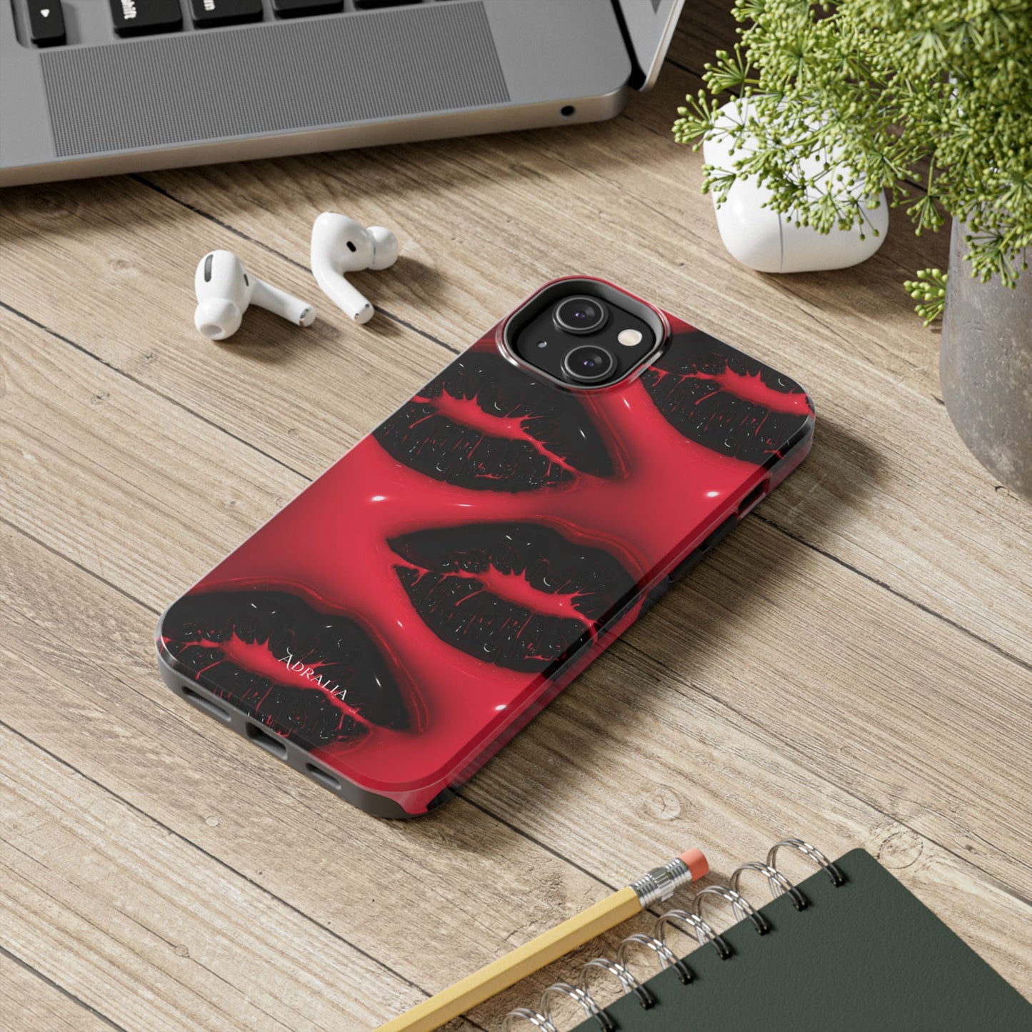 Tough Phone Case – Red Gloss Kiss Print, Shockproof Protective Cover