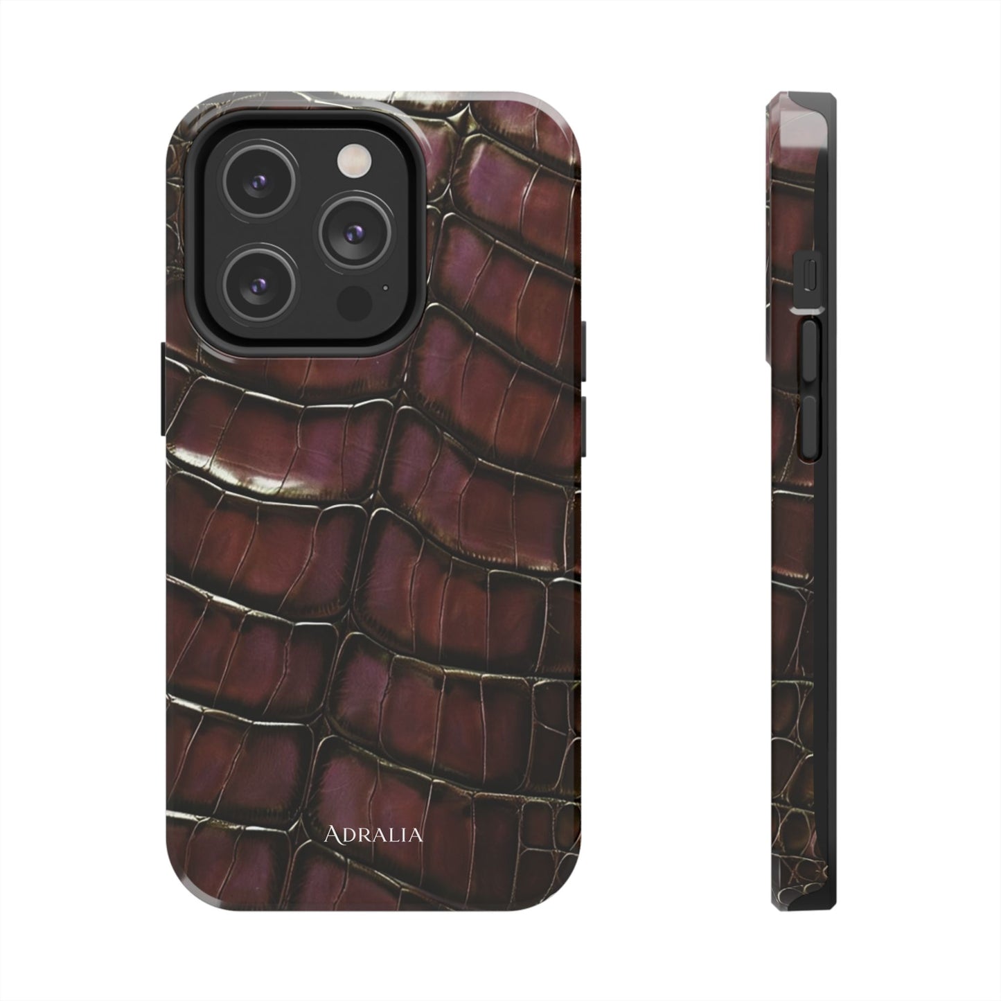 Croc-Embossed Tough Phone Case — Burgundy Faux Alligator with ADRALIA Accent