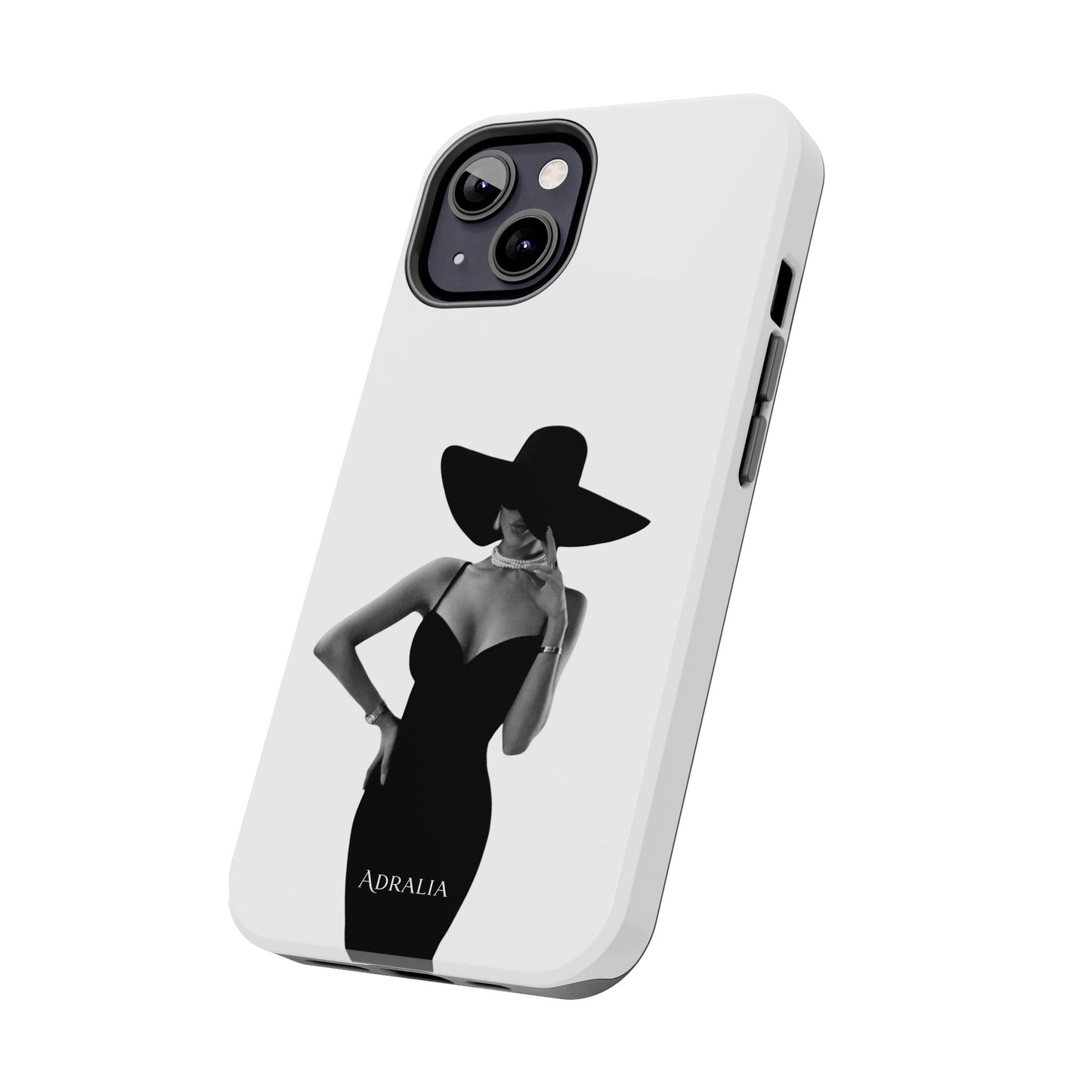 Tough Phone Case — Elegant Woman in Wide-Brim Hat Black & White Design