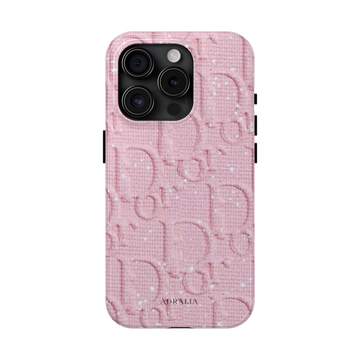 Pink Embossed Tough Phone Case – 'Adralia' Glitter Monogram Protective Cover