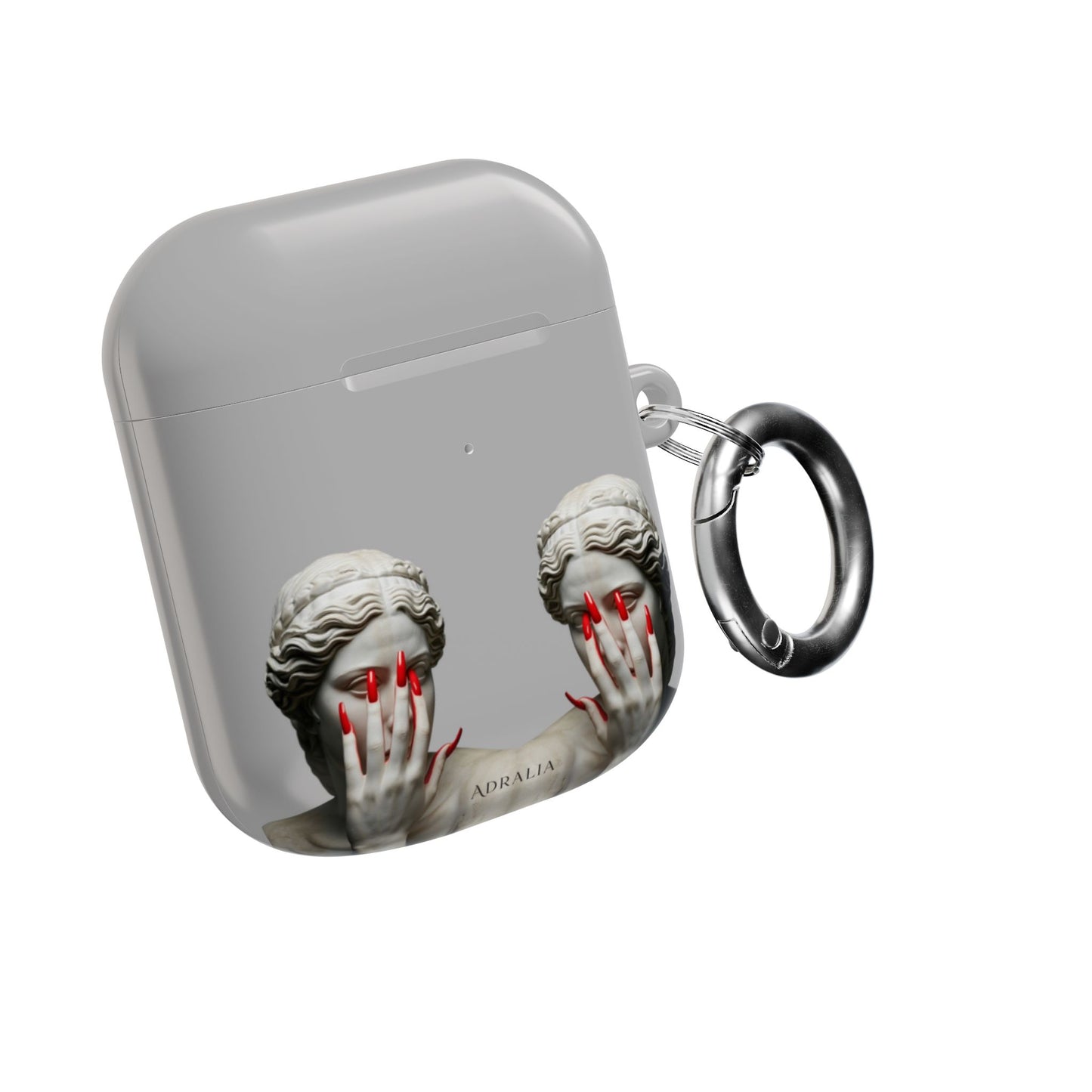 Statue Hands AirPod Case — Moody Grey Sculpture Design with Red Nails