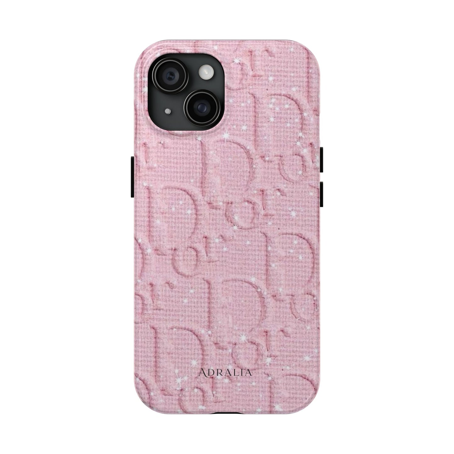 Pink Embossed Tough Phone Case – 'Adralia' Glitter Monogram Protective Cover
