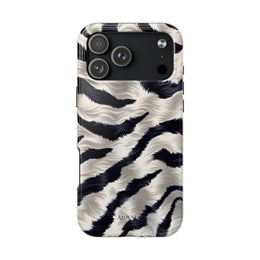 Faux Fur Zebra Tough Phone Case — Black & Ivory Animal Print