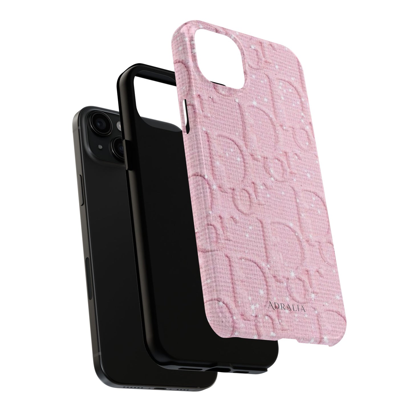 Pink Embossed Tough Phone Case – 'Adralia' Glitter Monogram Protective Cover