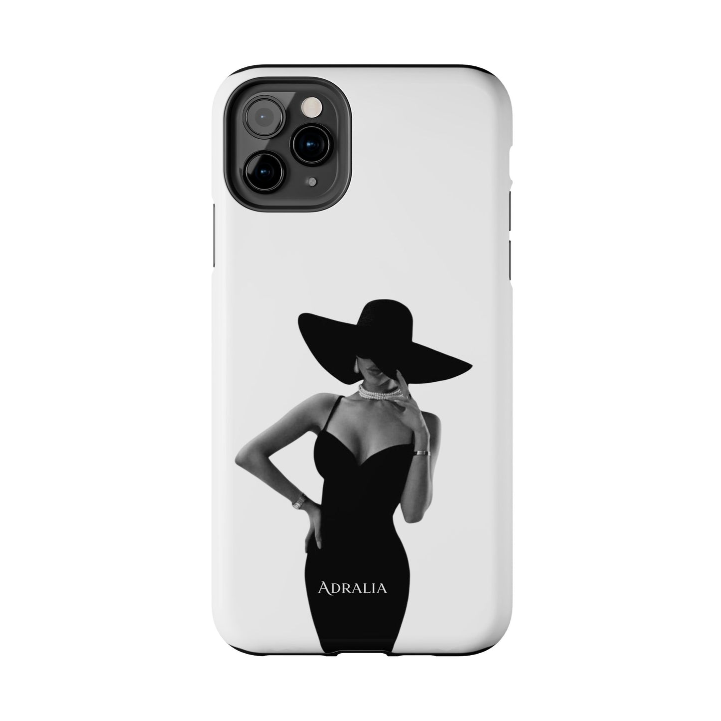 Tough Phone Case — Elegant Woman in Wide-Brim Hat Black & White Design