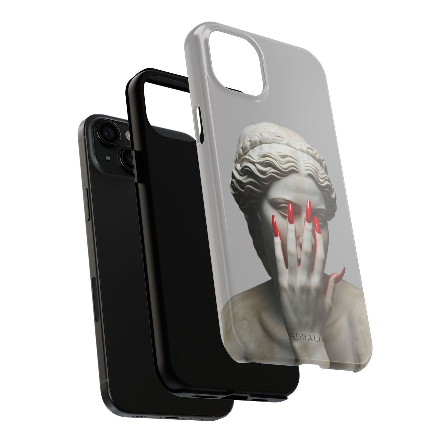 Statue with Red Nails Phone Case — Moody Classical Art Protective Case