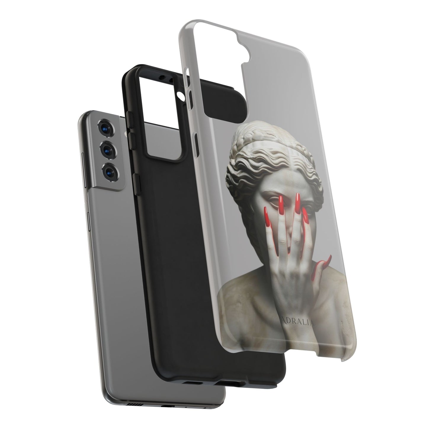 Statue with Red Nails Phone Case — Moody Classical Art Protective Case
