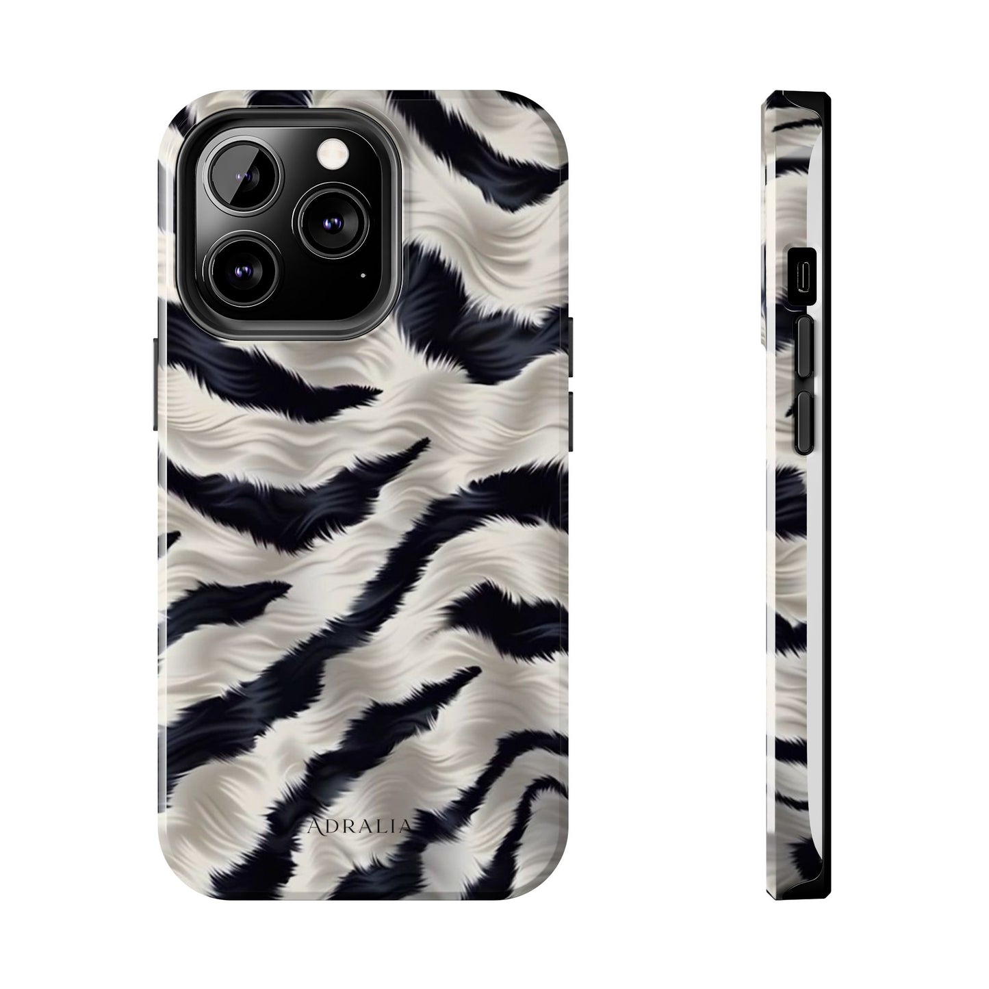 Faux Fur Zebra Tough Phone Case — Black & Ivory Animal Print