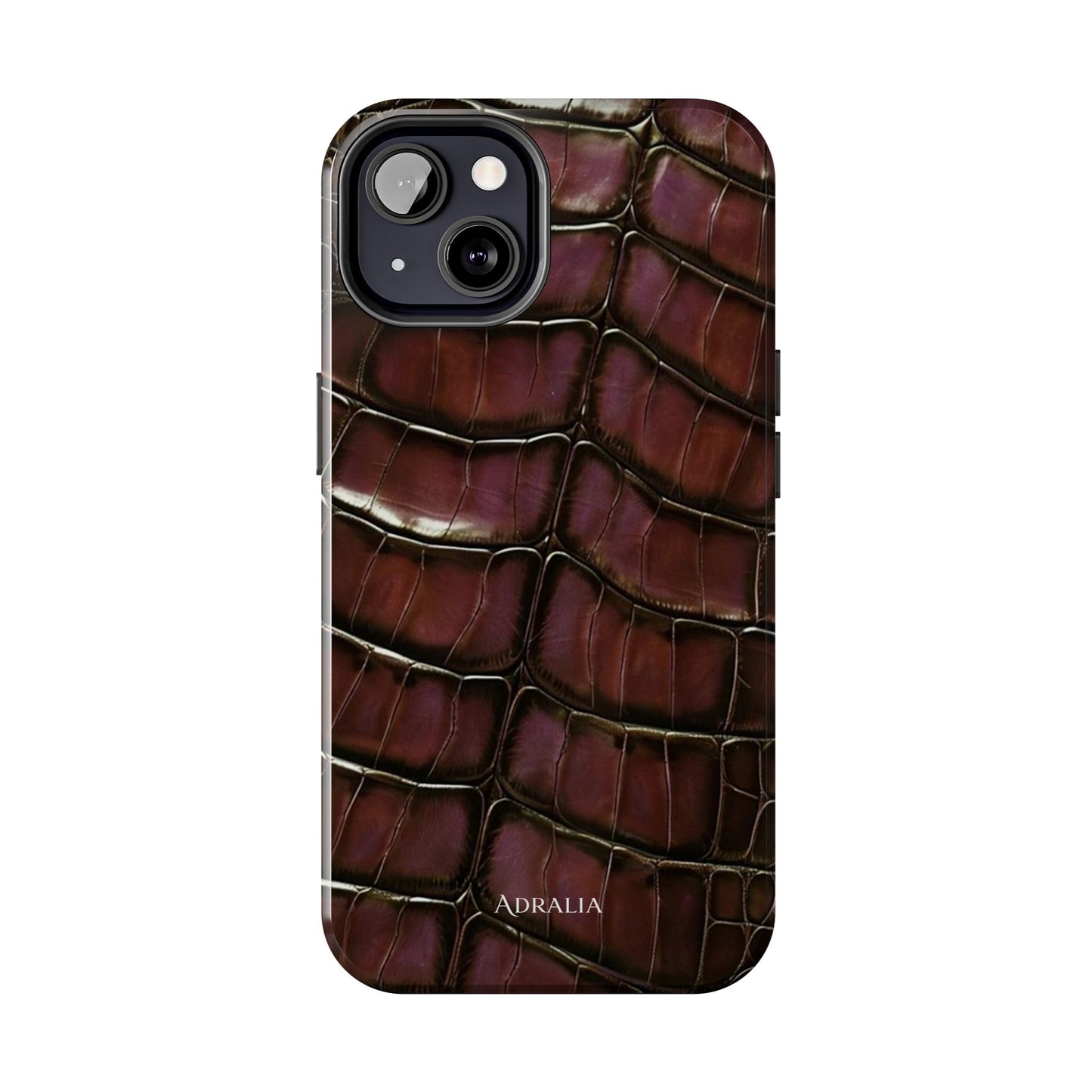Croc-Embossed Tough Phone Case — Burgundy Faux Alligator with ADRALIA Accent