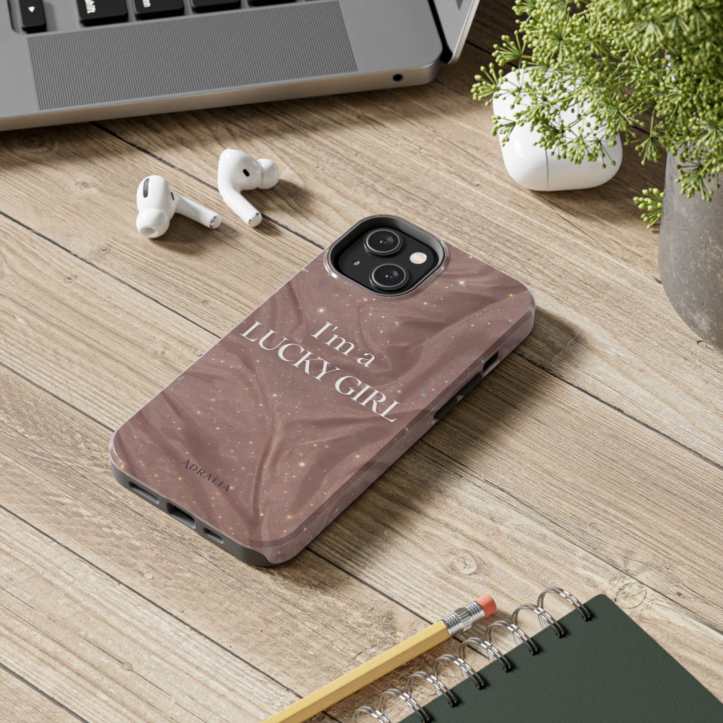 I'm a Lucky Girl Tough Phone Case – Sparkling Rose Marble Protective Cover