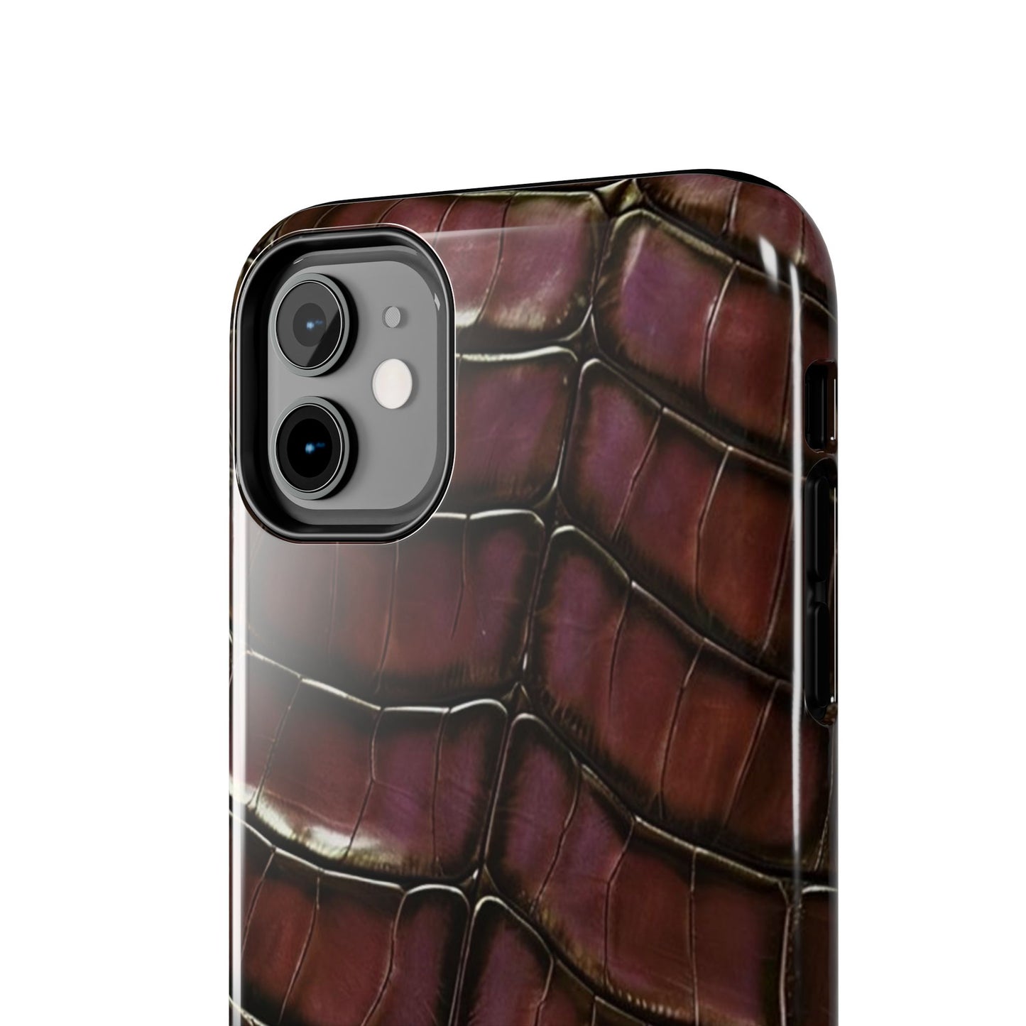 Croc-Embossed Tough Phone Case — Burgundy Faux Alligator with ADRALIA Accent